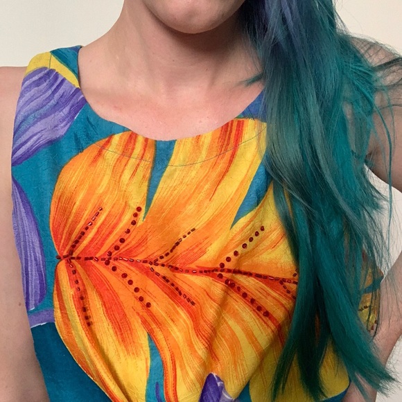 Tropical 90s Palm and fish dress - Picture 3 of 4